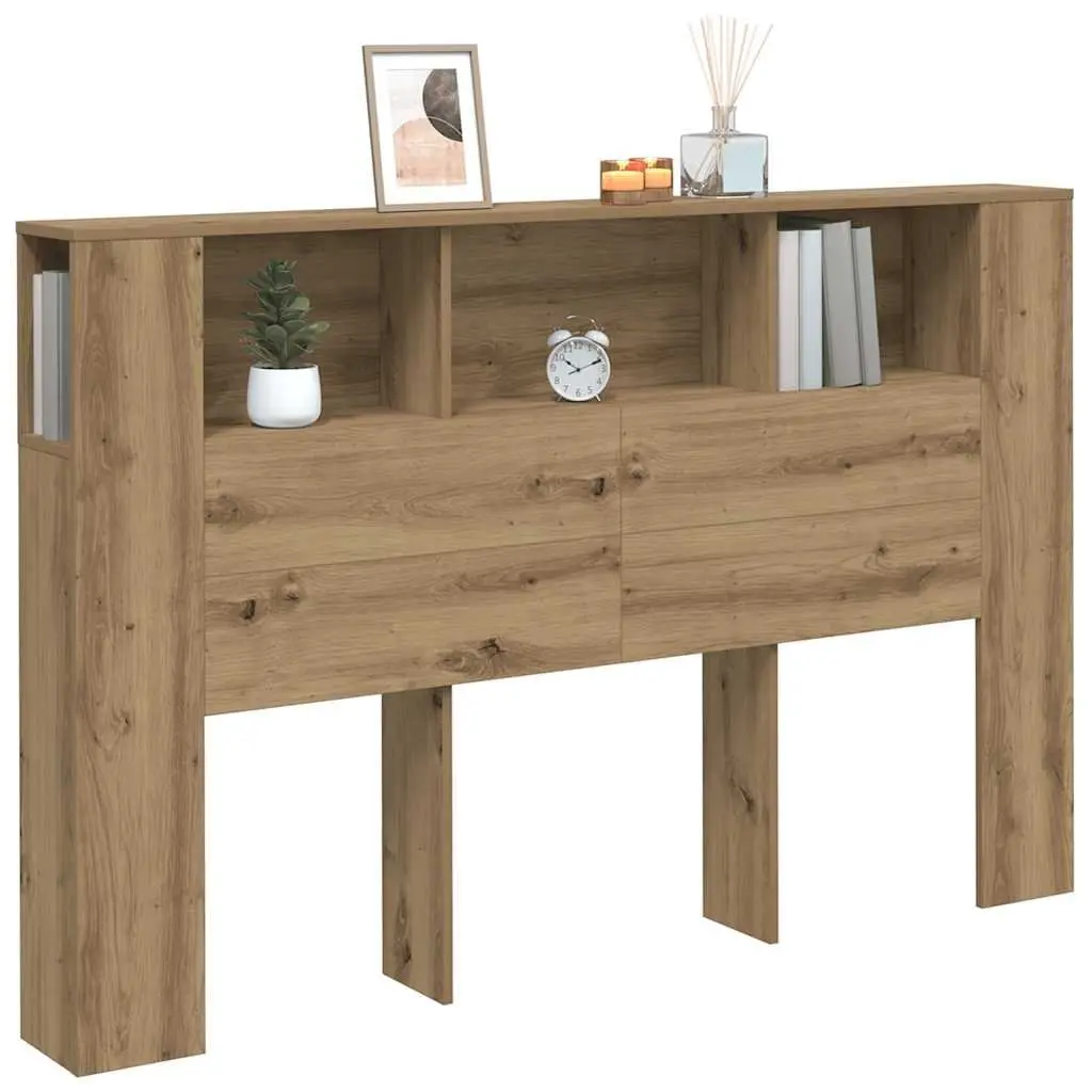 Headboard Cabinet Brown Engineered Wood 160x18.5x103.5 cm Five Storage Compartments