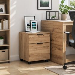 Mobile File Cabinet with Wheels Brown Storage Organizer Engineered Wood Office