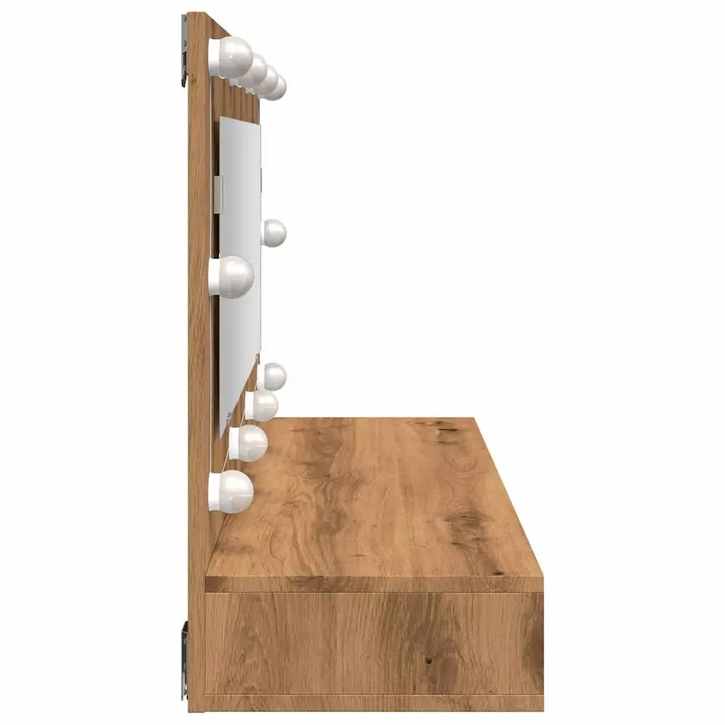 Bathroom Mirror Cabinet LED Brown Engineered Wood Wall Mounted Vanity Storage