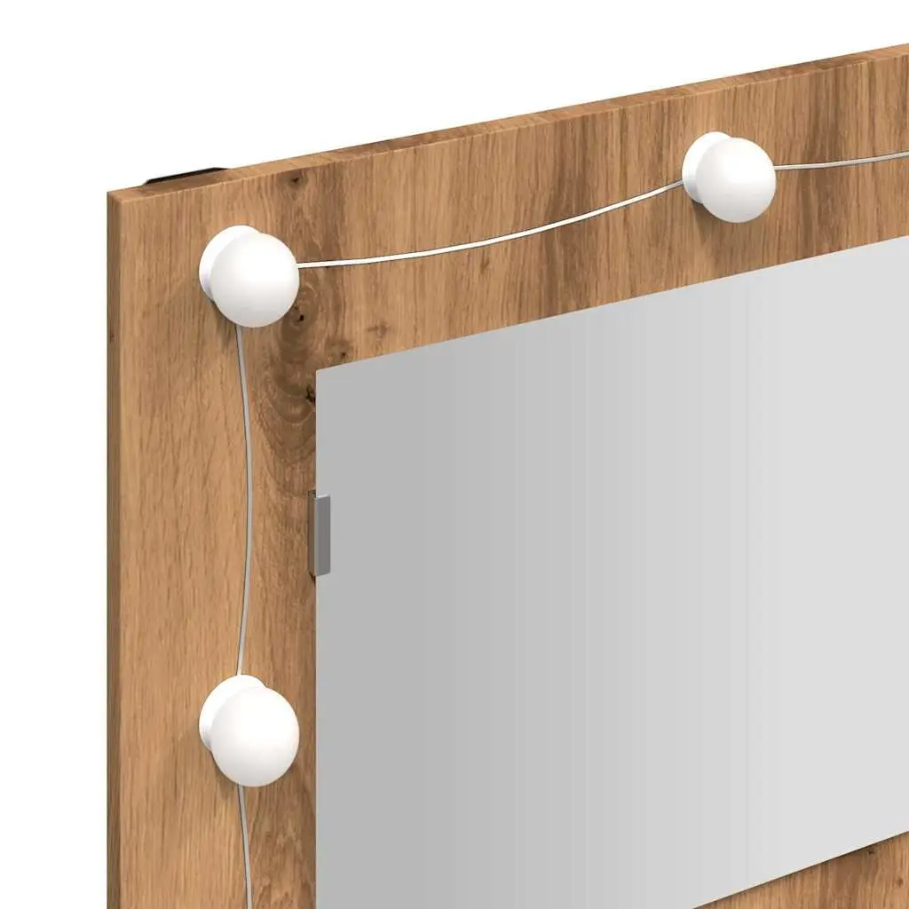 Bathroom Mirror Cabinet LED Brown Engineered Wood Wall Mounted Vanity Storage