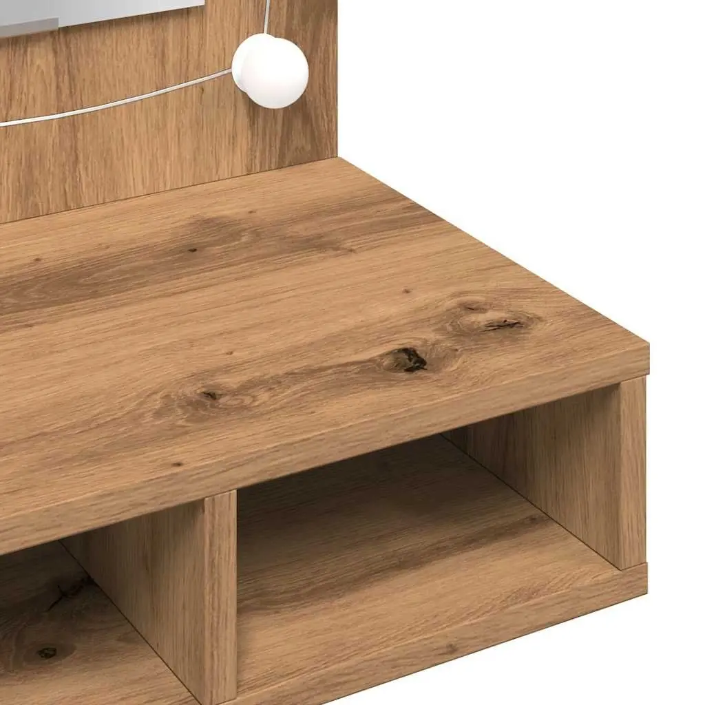 Bathroom Mirror Cabinet LED Brown Engineered Wood Wall Mounted Vanity Storage