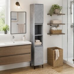 Bathroom Cabinet Grey 30x30x190cm Storage Unit with Doors and Shelves