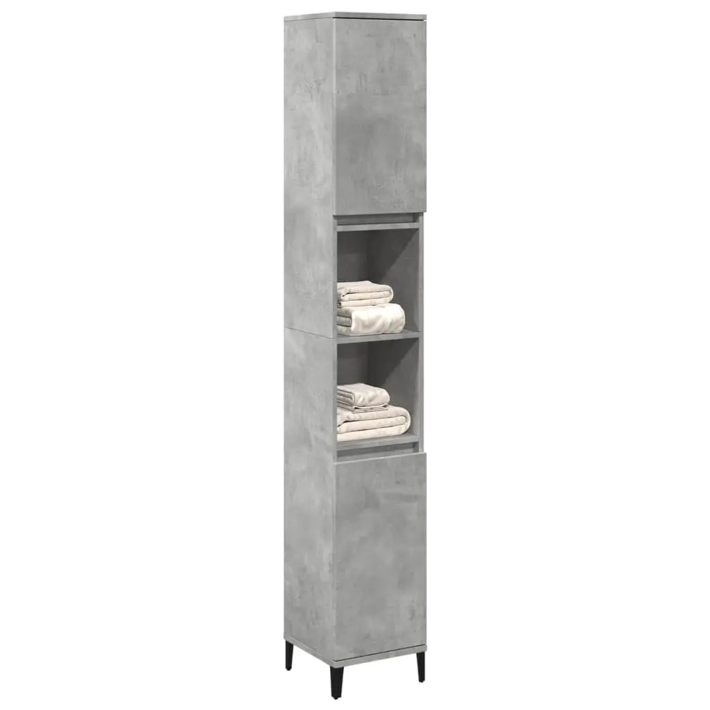 Tall Storage Unit Bathroom Cabinet 30x30x190cm Concrete Grey with 4 Doors and 2 Shelves for Organized Bathroom Storage