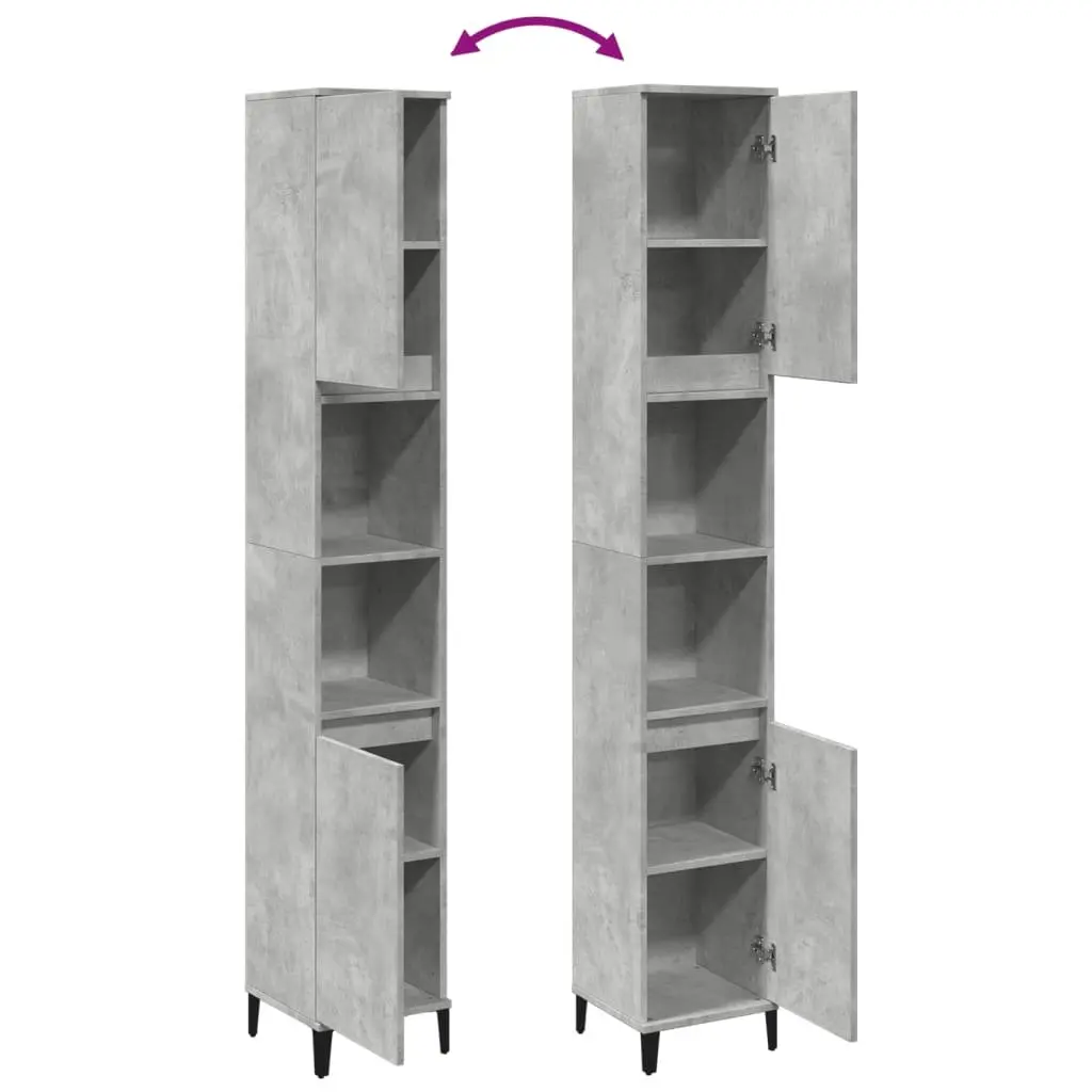 Tall Storage Unit Bathroom Cabinet 30x30x190cm Concrete Grey with 4 Doors and 2 Shelves for Organized Bathroom Storage