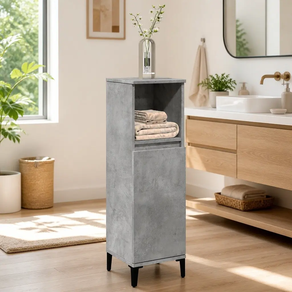 Bathroom Vanity Cabinet Grey Engineered Wood 30x30x100 cm Storage Unit