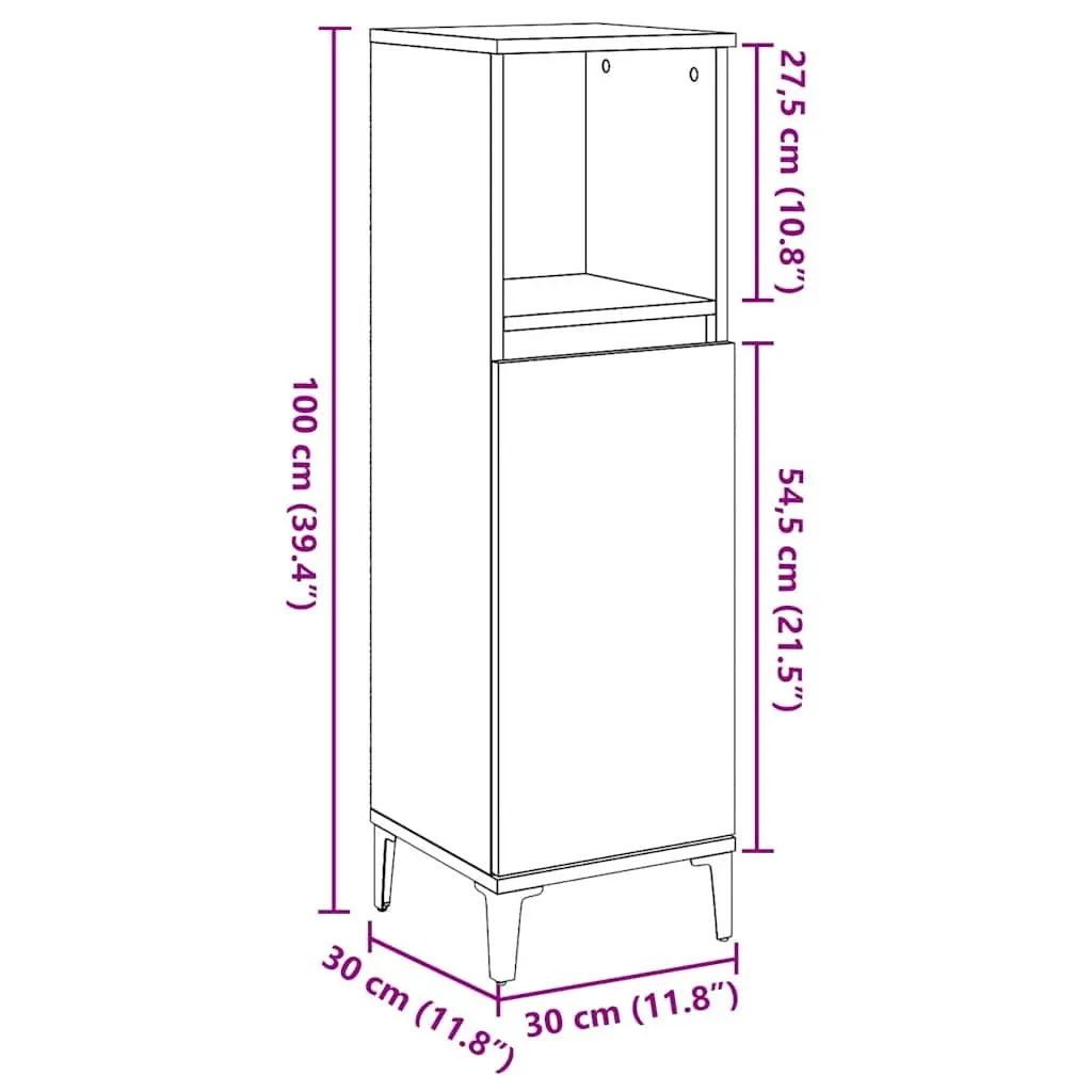 Bathroom Vanity Cabinet Grey Engineered Wood 30x30x100 cm Storage Unit