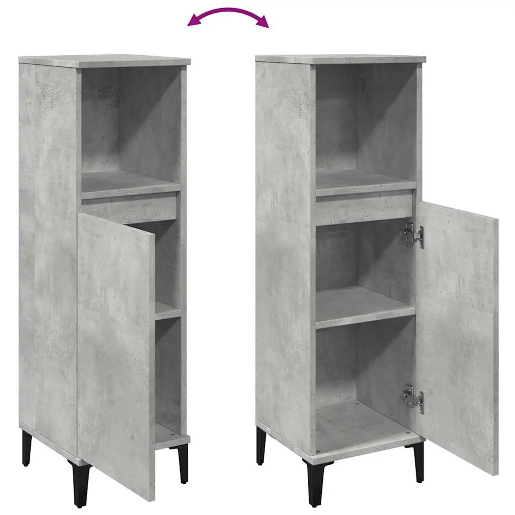 Bathroom Vanity Cabinet Grey Engineered Wood 30x30x100 cm Storage Unit