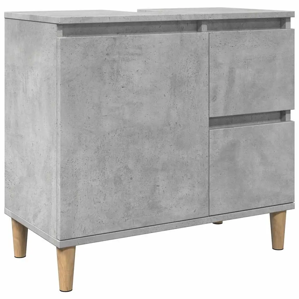 Bathroom Vanity Unit Grey Engineered Wood 2 Drawers Compartment Storage