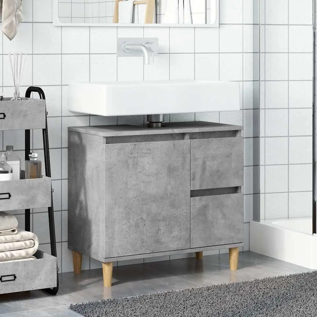 Bathroom Vanity Unit Grey Engineered Wood 2 Drawers Compartment Storage