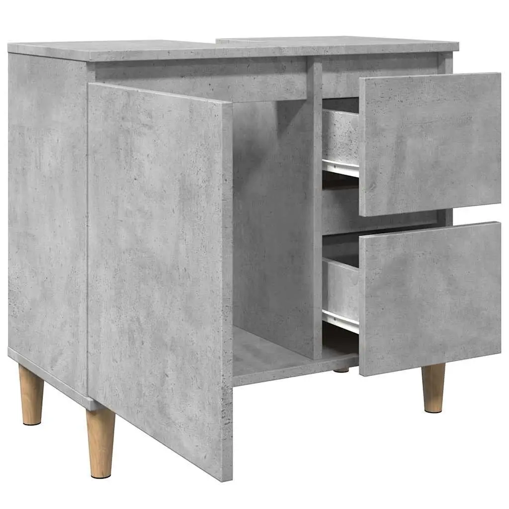 Bathroom Vanity Unit Grey Engineered Wood 2 Drawers Compartment Storage