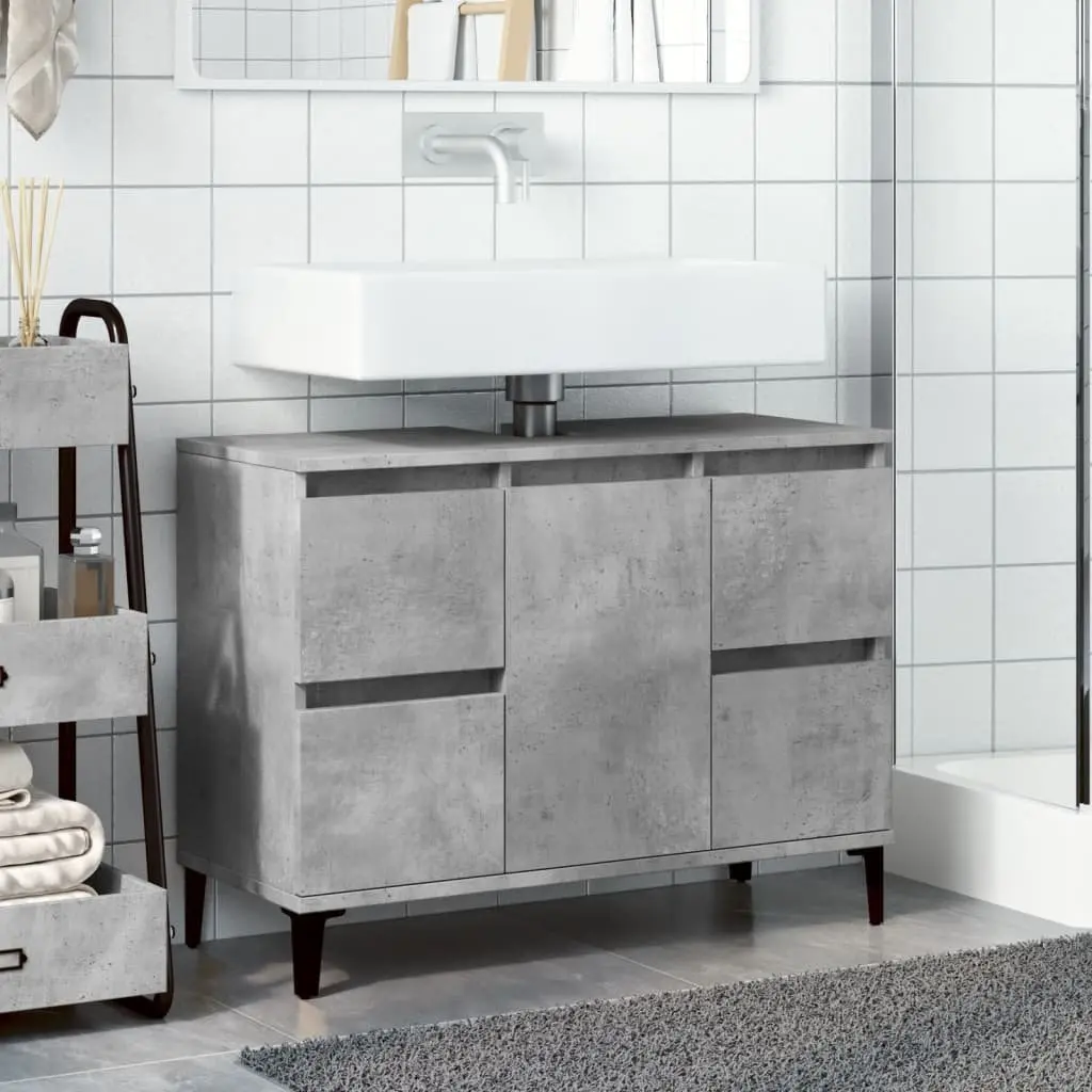 Bathroom Sink Cabinet Vanity Unit Storage 4 Drawers Grey 80x33x60cm