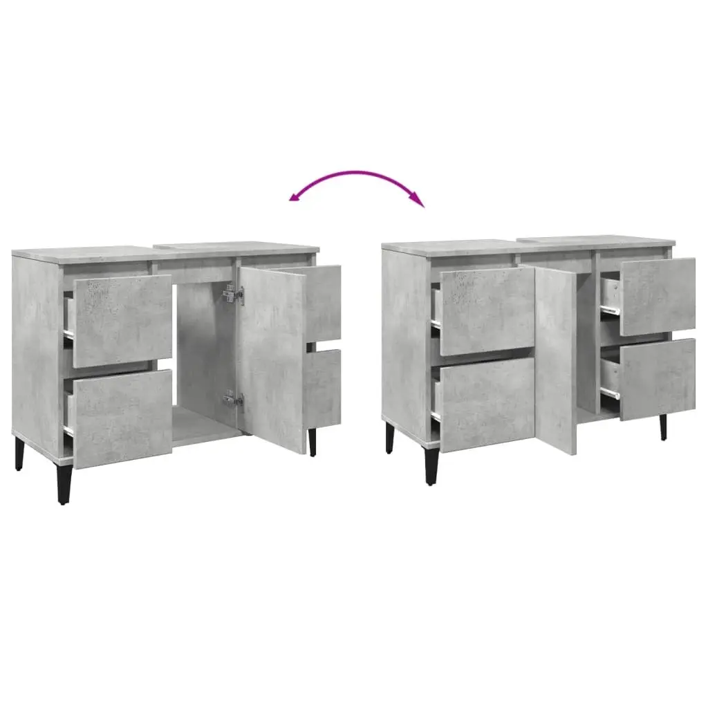 Bathroom Sink Cabinet Vanity Unit Storage 4 Drawers Grey 80x33x60cm