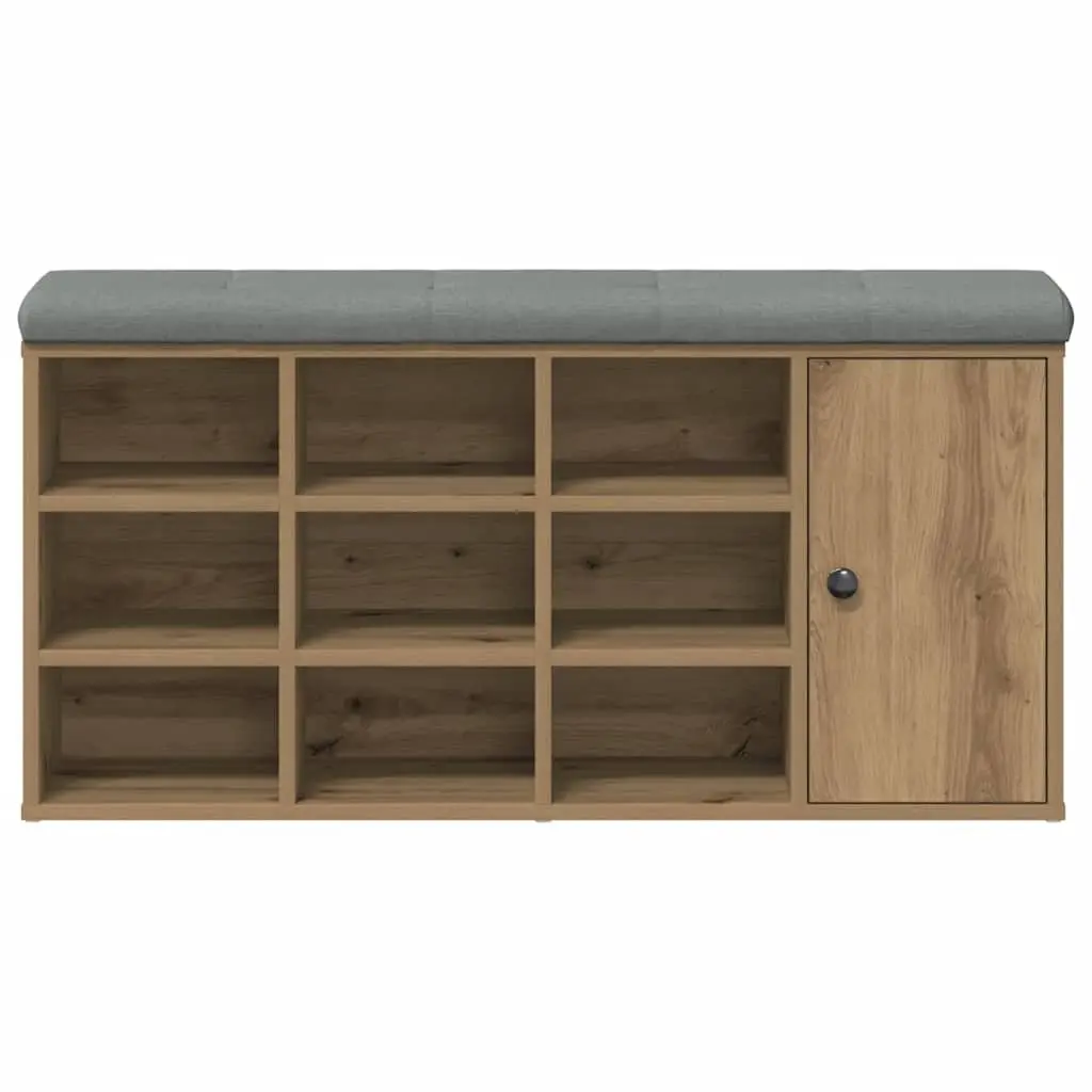 Storage Bench Brown Engineered Wood Padded Seat Large Storage Compartment