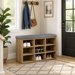 Brown Shoe Bench with Padded Seat – Compact and Durable