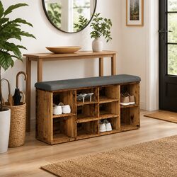 Shoe Bench Storage Ottoman Hallway Entryway Seating Brown Engineered Wood Padded