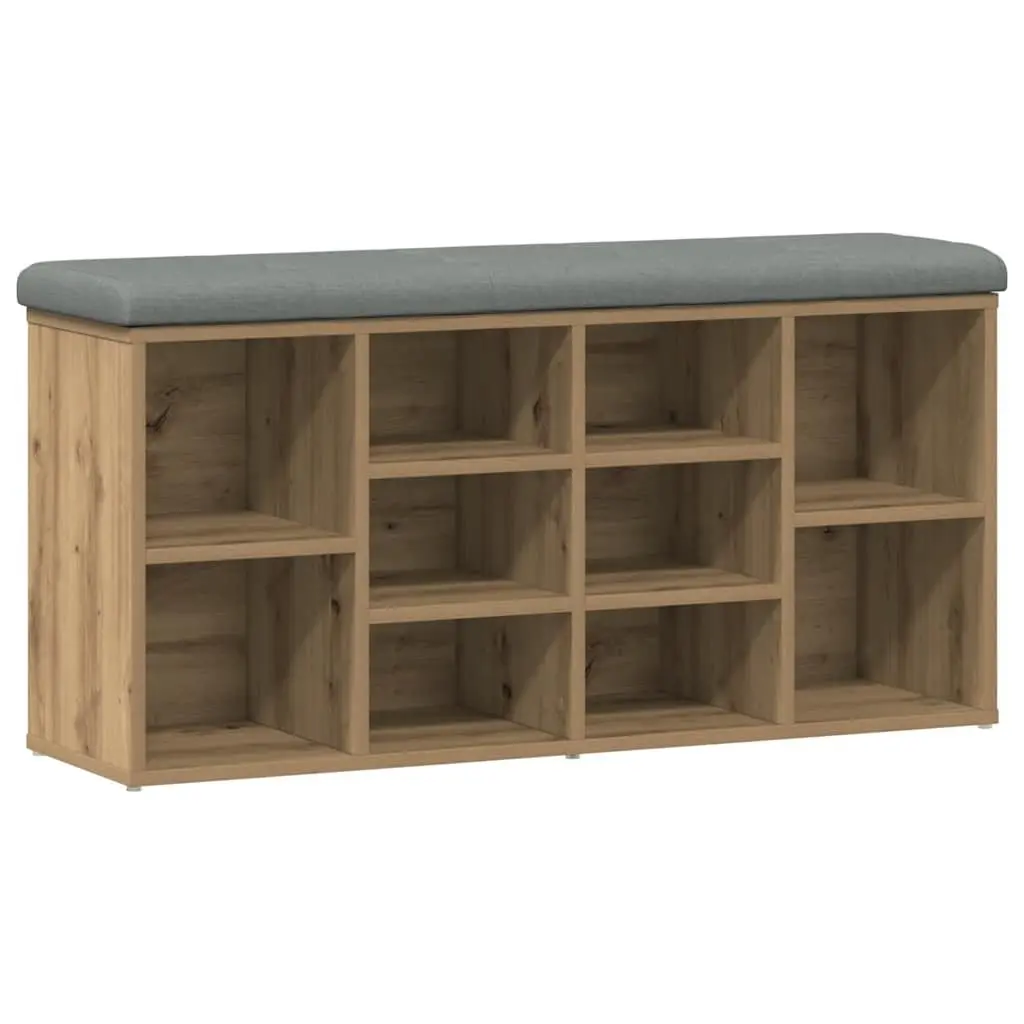 Shoe Bench Brown Engineered Wood Padded Seat Storage for Entryway Hallway