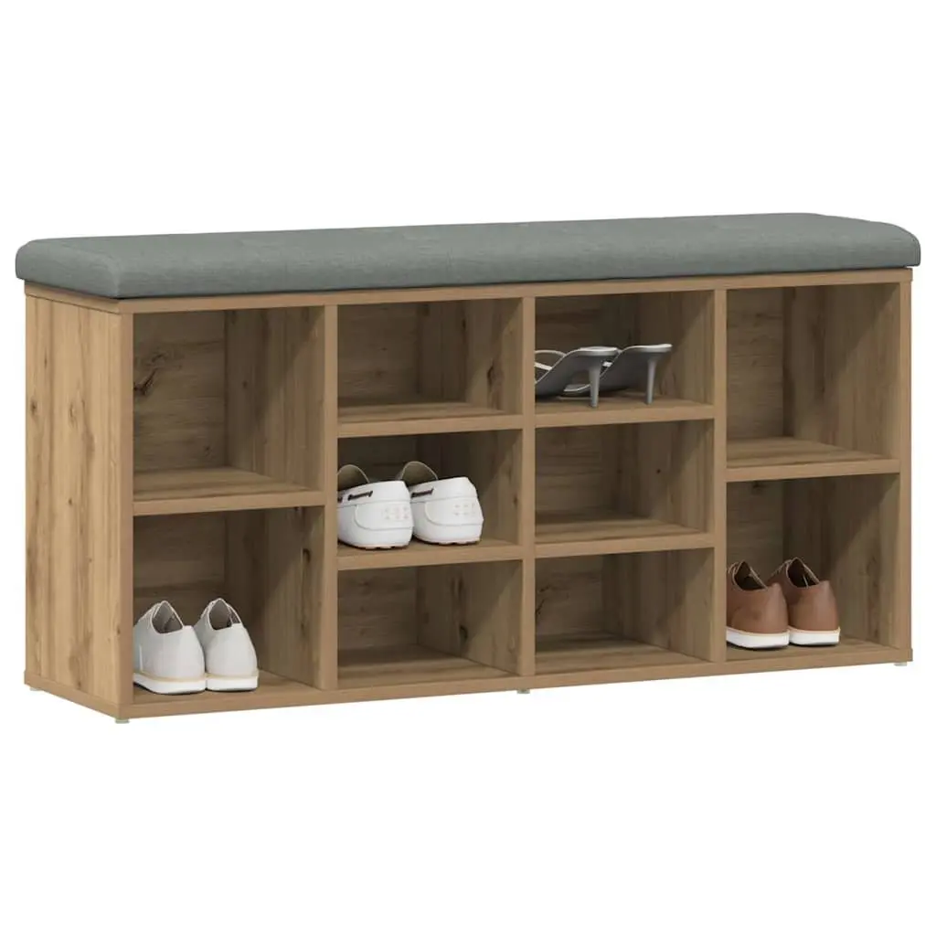 Shoe Bench Brown Engineered Wood Padded Seat Storage for Entryway Hallway