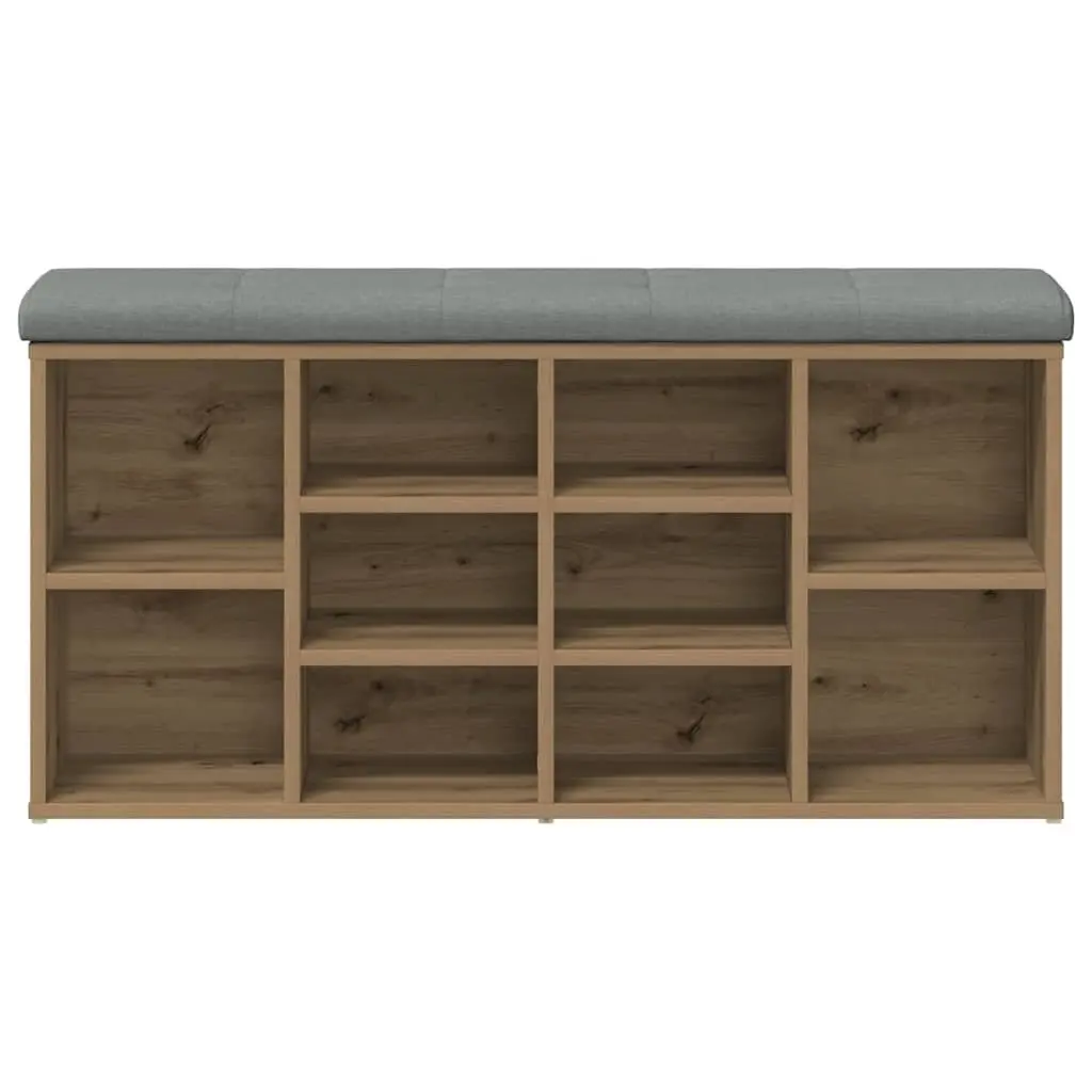 Shoe Bench Brown Engineered Wood Padded Seat Storage for Entryway Hallway