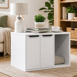 Cat Litter Box Enclosure Cabinet White Engineered Wood Hidden Furniture Storage