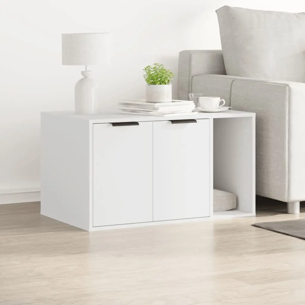 White Cat Litter Box Enclosure Furniture Hidden Cabinet 80x50x45cm Side Table