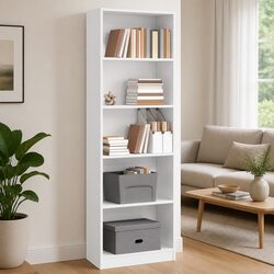 Compact White Bookcase 60x24x176 cm with Open Design