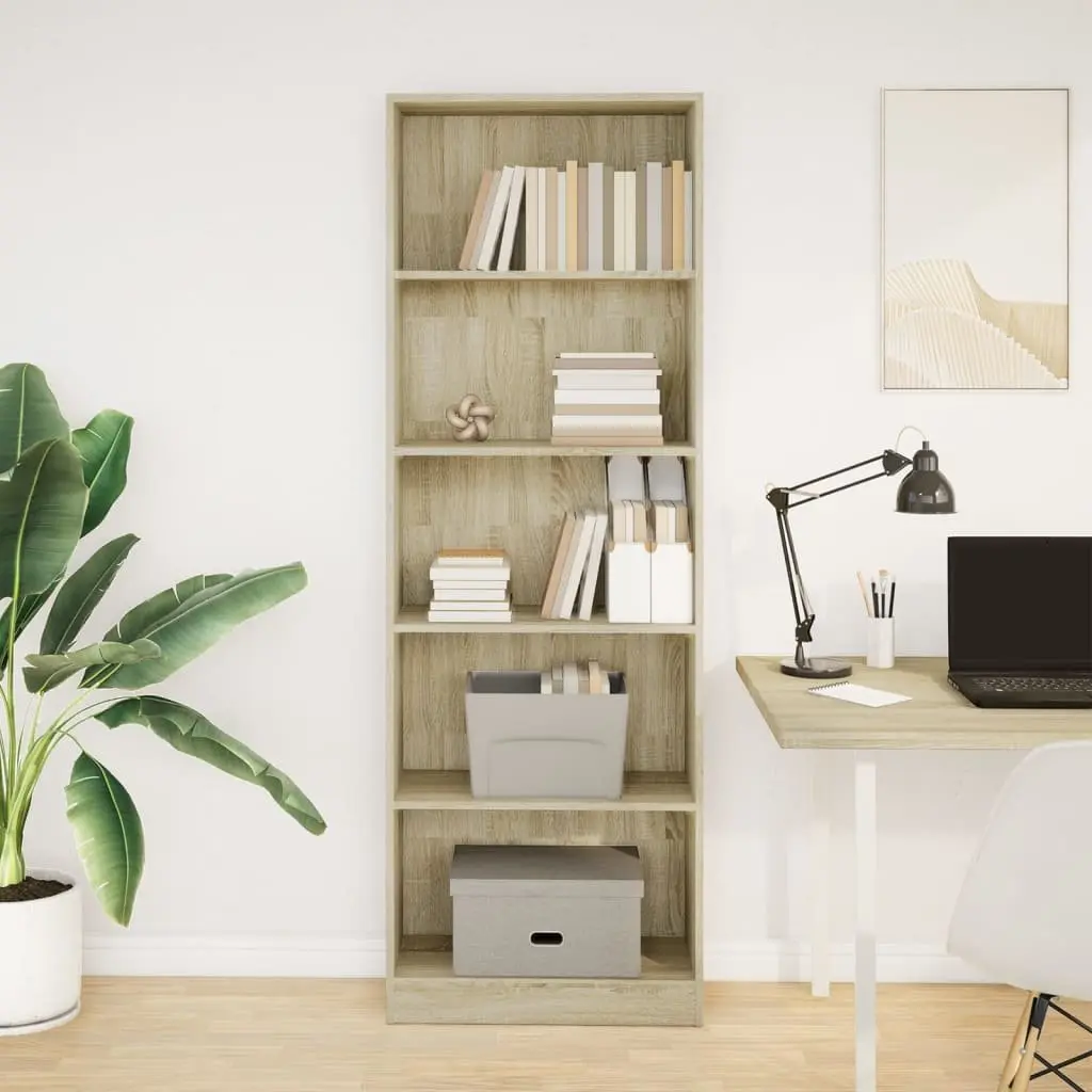 Bookcase Brown 60x24x176 cm Engineered Wood Storage Shelving Unit