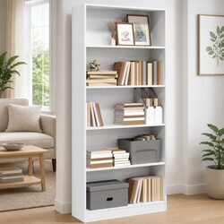 Sleek White 80x24x176 cm Bookcase with Open Compartments