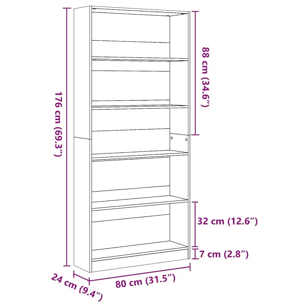 Bookcase White 80x24x176 cm Open Compartments Storage Shelving Unit Home Office