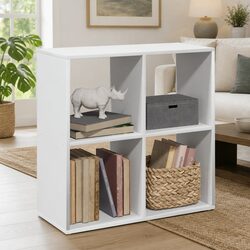 Compact Room Divider Bookcase with 4 Cubical Compartments