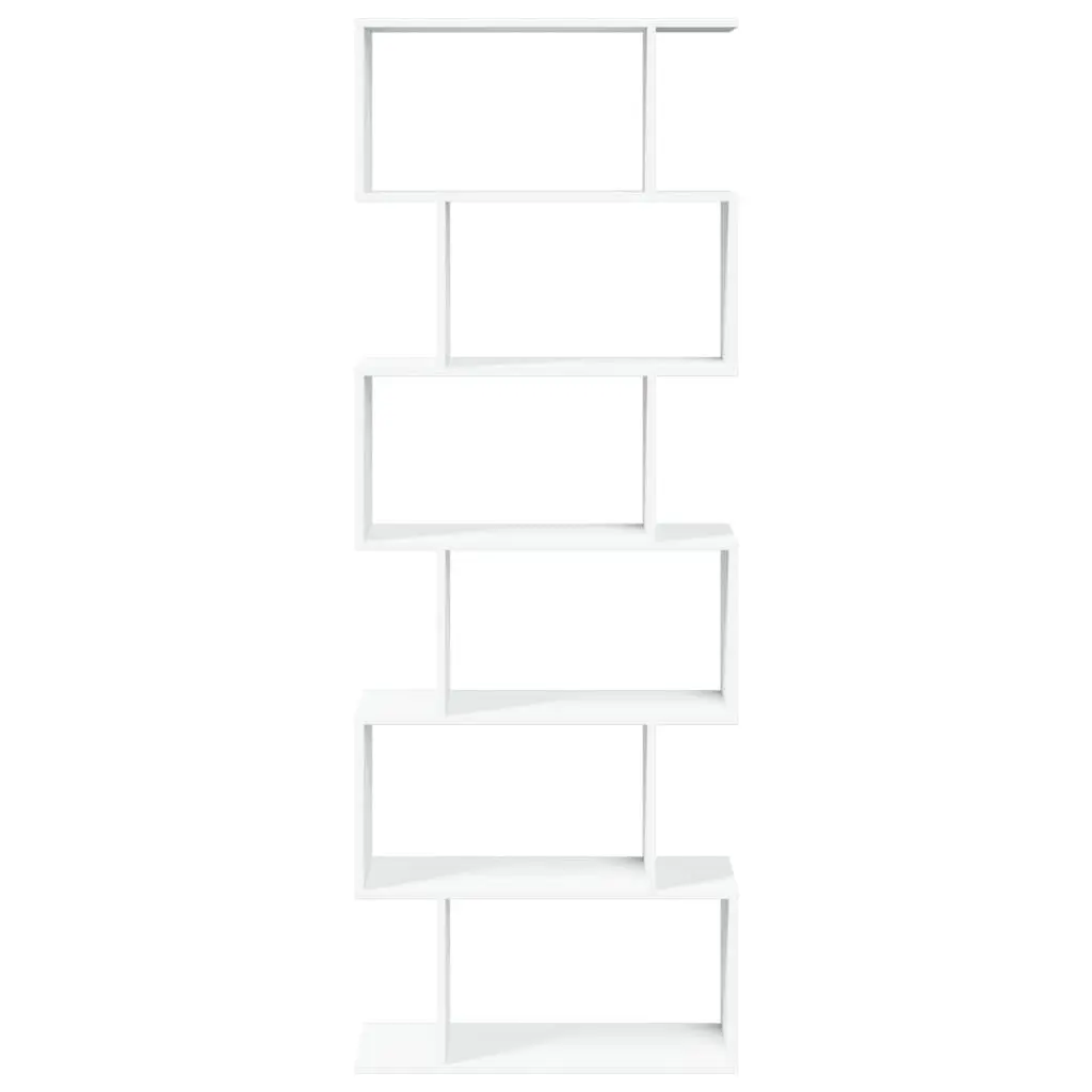 Room Divider Bookcase White 70x24x193 cm 6-Tier Staggered Storage Shelf