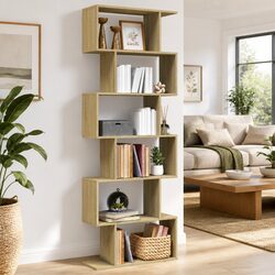 Compact 6-Tier Brown Room Divider Bookcase