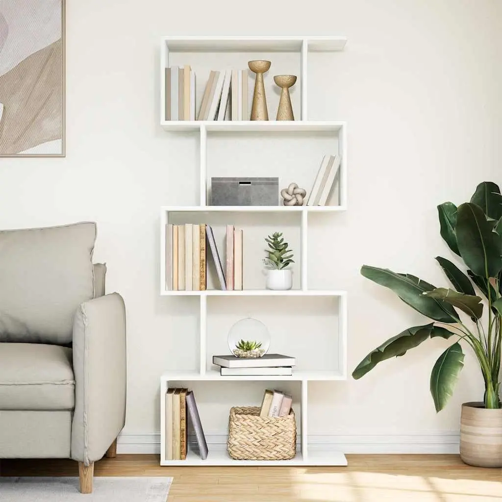 Room Divider Bookcase White 70x24x161cm 5-Tier Engineered Wood Shelving Unit