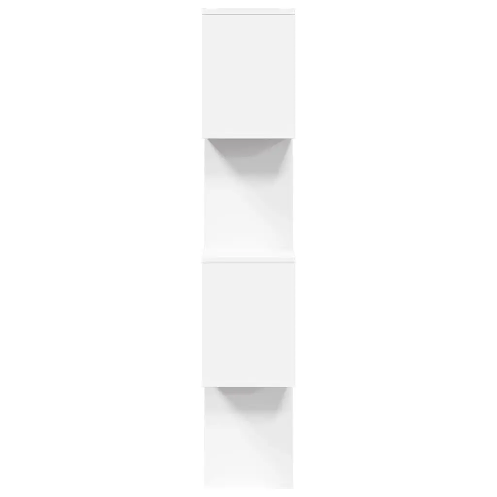 Room Divider Bookcase White 4-Tier Engineered Wood Staggered Storage Compartments