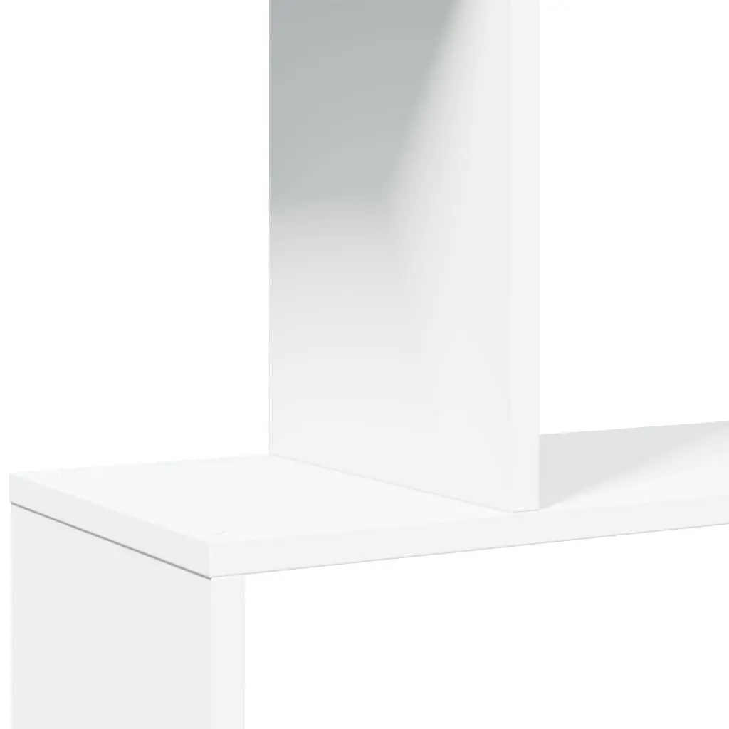 Room Divider Bookcase White 4-Tier Engineered Wood Staggered Storage Compartments