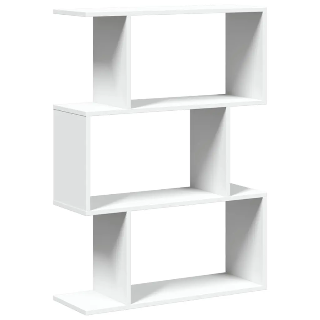 Room Divider Bookcase White 3-Tier Engineered Wood Storage Shelving Unit