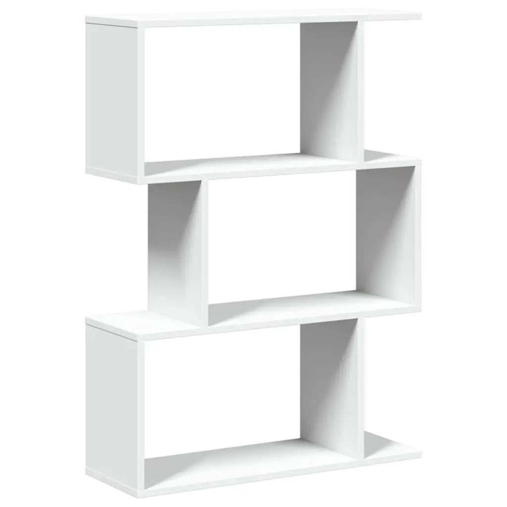 Room Divider Bookcase White 3-Tier Engineered Wood Storage Shelving Unit