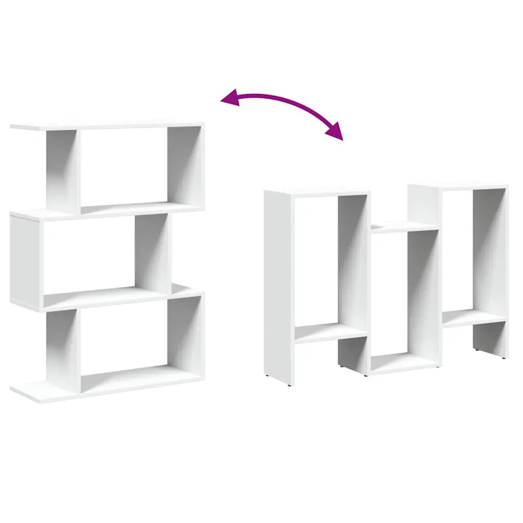 Room Divider Bookcase White 3-Tier Engineered Wood Storage Shelving Unit