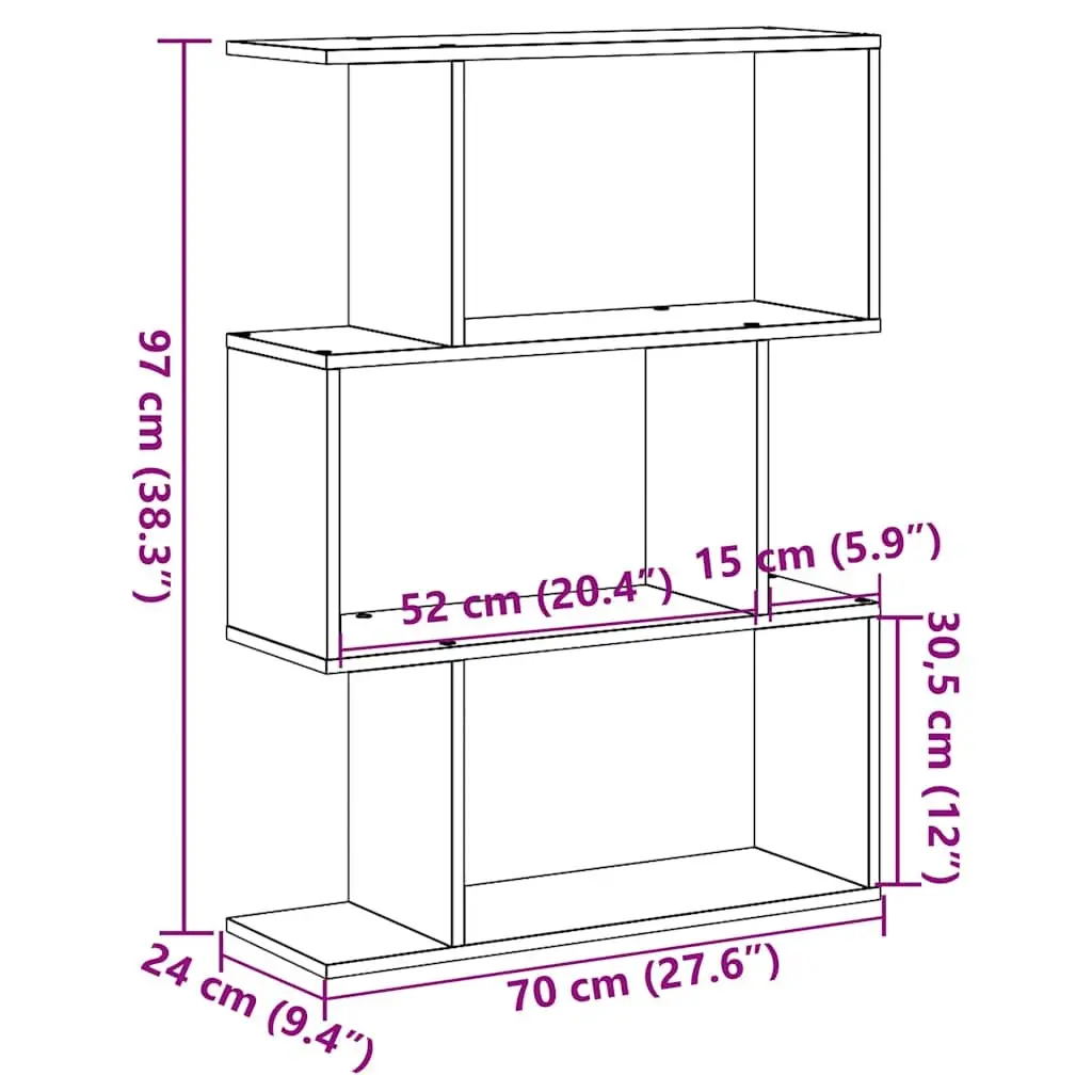 Room Divider Bookcase White 3-Tier Engineered Wood Storage Shelving Unit