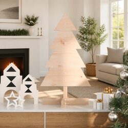 Wooden Christmas Tree Decoration 80 cm Brown Solid Pine Natural Holiday Decor