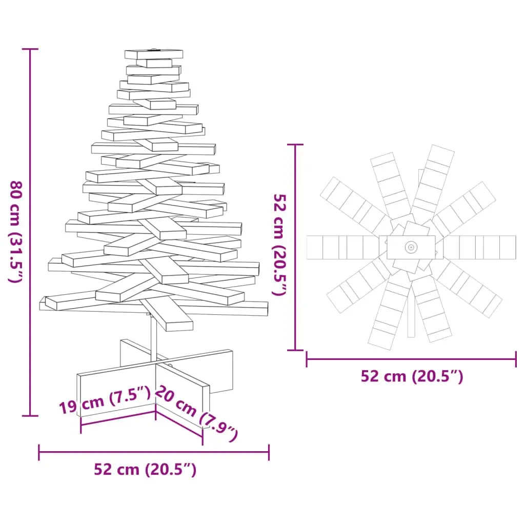 Wooden Christmas Tree Decoration Brown 80cm Natural Pine Rotating Branches