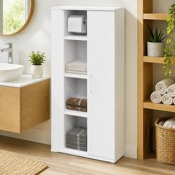 Compact White Bathroom Cabinet with Convenient Roll Holder 39x22x90cm