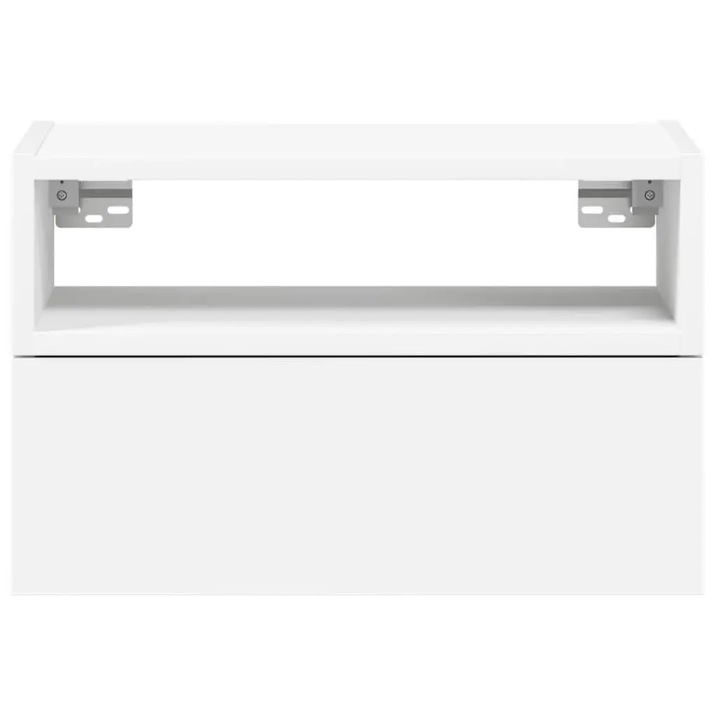Bedside Cabinet White Wall-mounted Floating Shelf with Drawer and Open Compartment