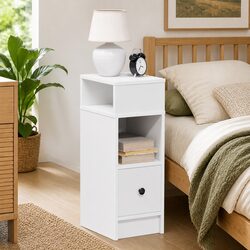 White Nightstand with Drawer and Compartments 25x31x66cm