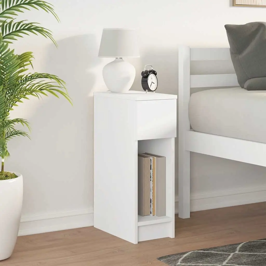 Bedside Table White 20x36x60cm One Drawer Open Compartment