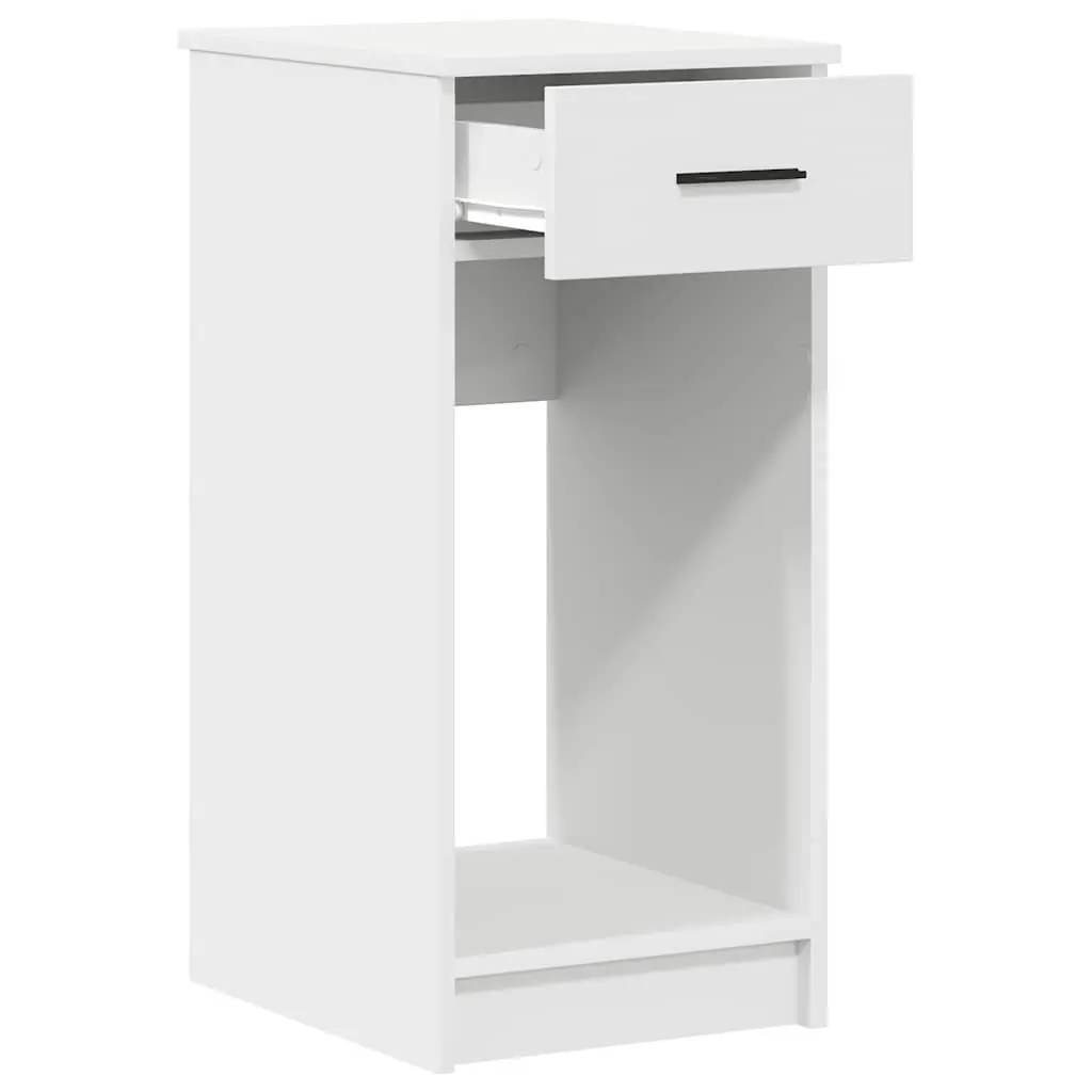 Computer Tower Stand White Engineered Wood with Drawer Storage for PC Case Organizer