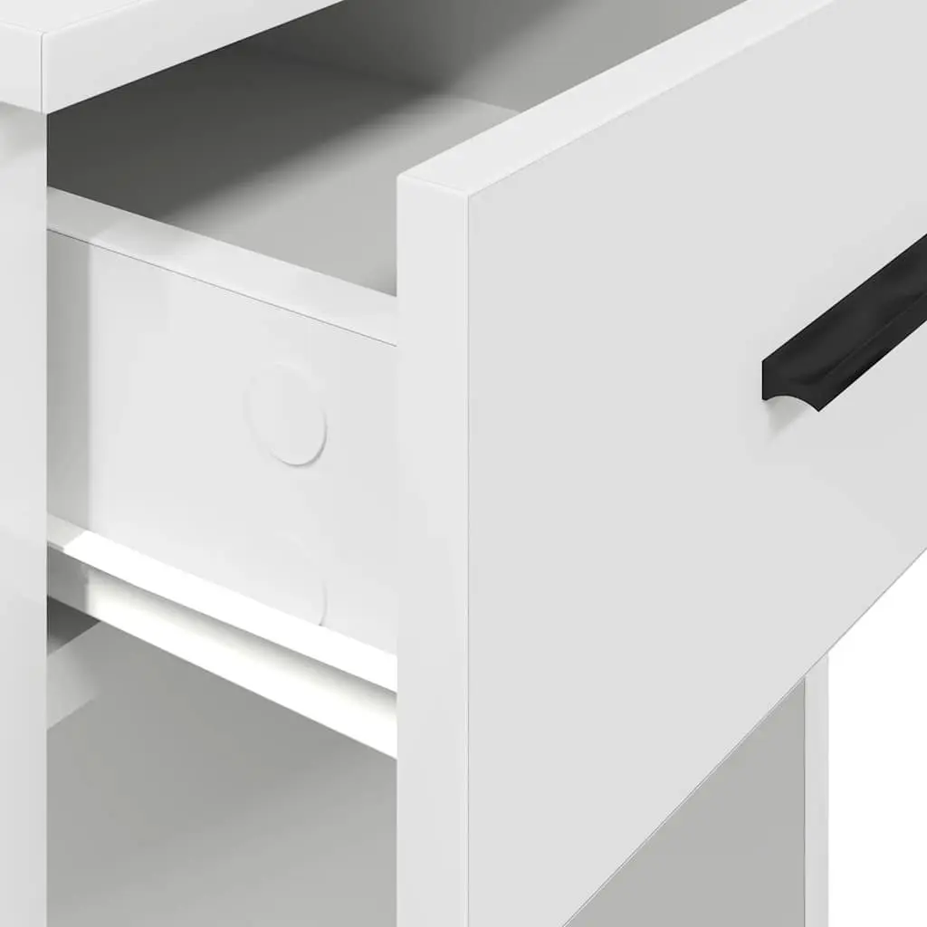 Computer Tower Stand White Engineered Wood with Drawer Storage for PC Case Organizer
