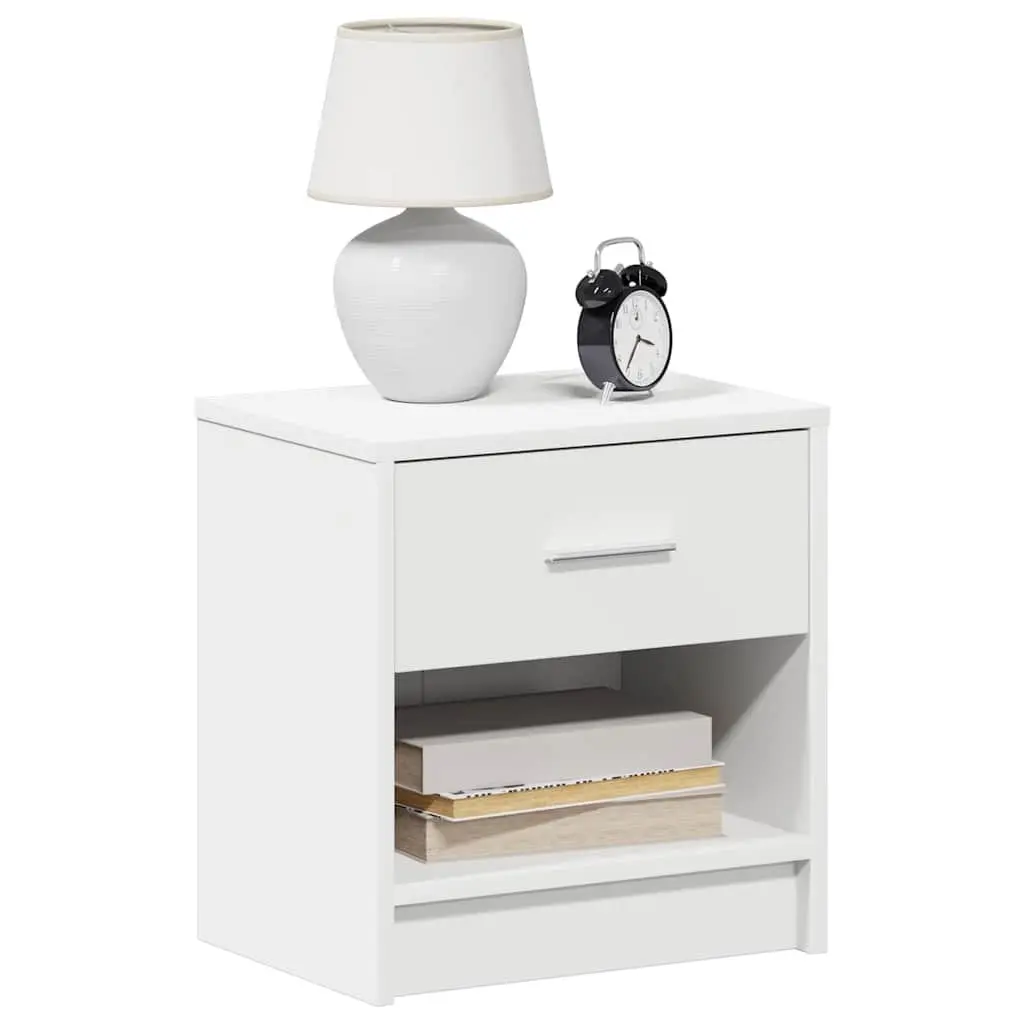 Bedside Table White 39x28x41cm Drawer Open Compartment