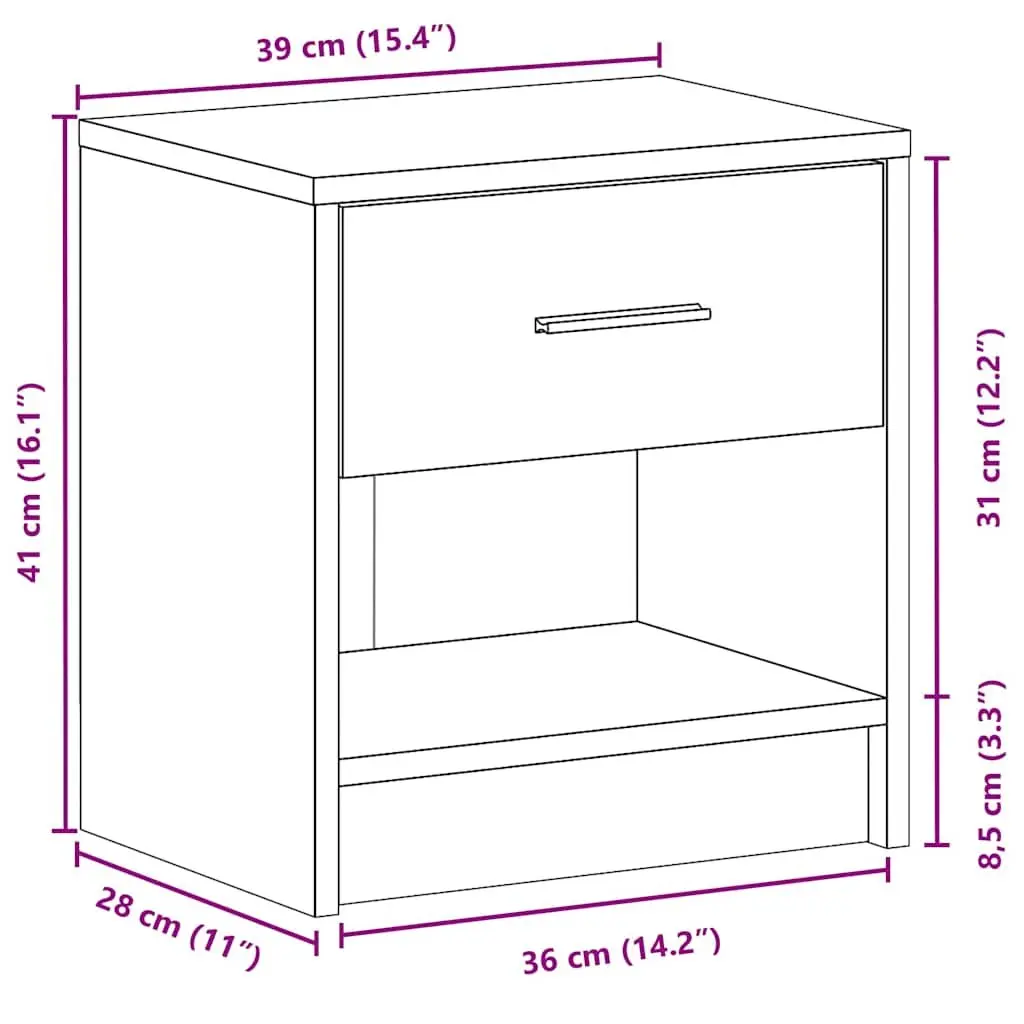 Bedside Cabinets Black 2 Piece Drawer Open Compartment Nightstand Storage