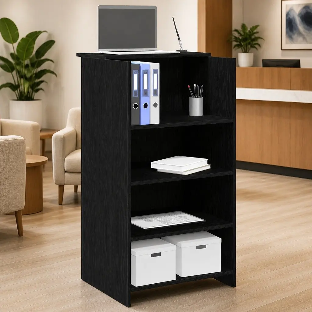 Reception Desk with Counter Shelf Black 55x50x103.5 cm Engineered Wood Office Furniture
