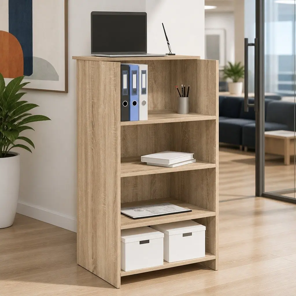 Reception Desk Brown Engineered Wood Office Counter 55x50x103.5cm Storage Shelf
